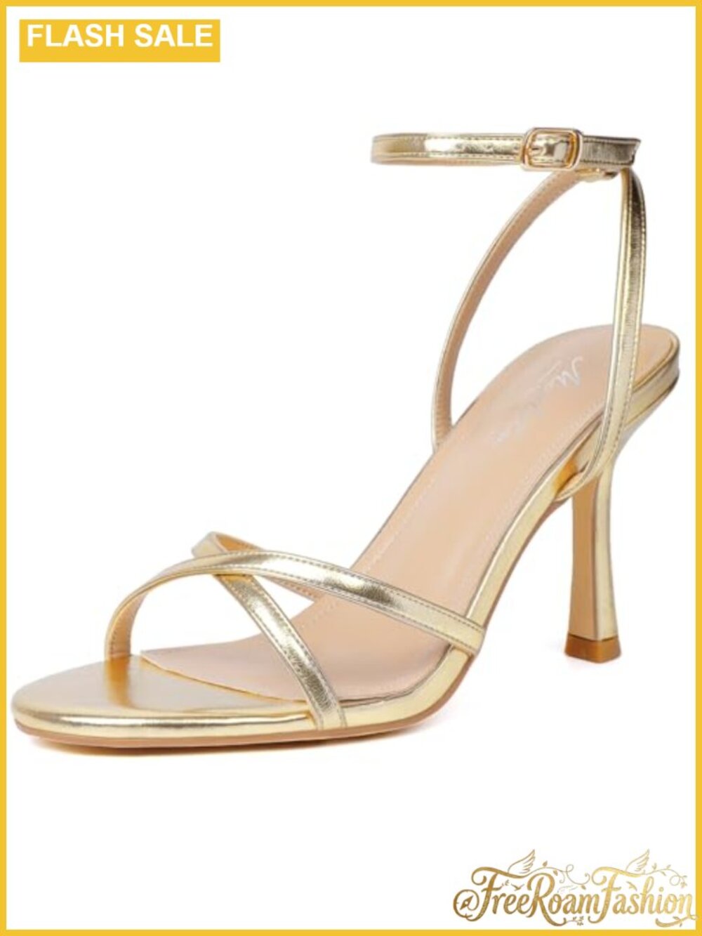 Strappy Faux Leather Stiletto Heeled Sandals Ankle Strap Round Toe